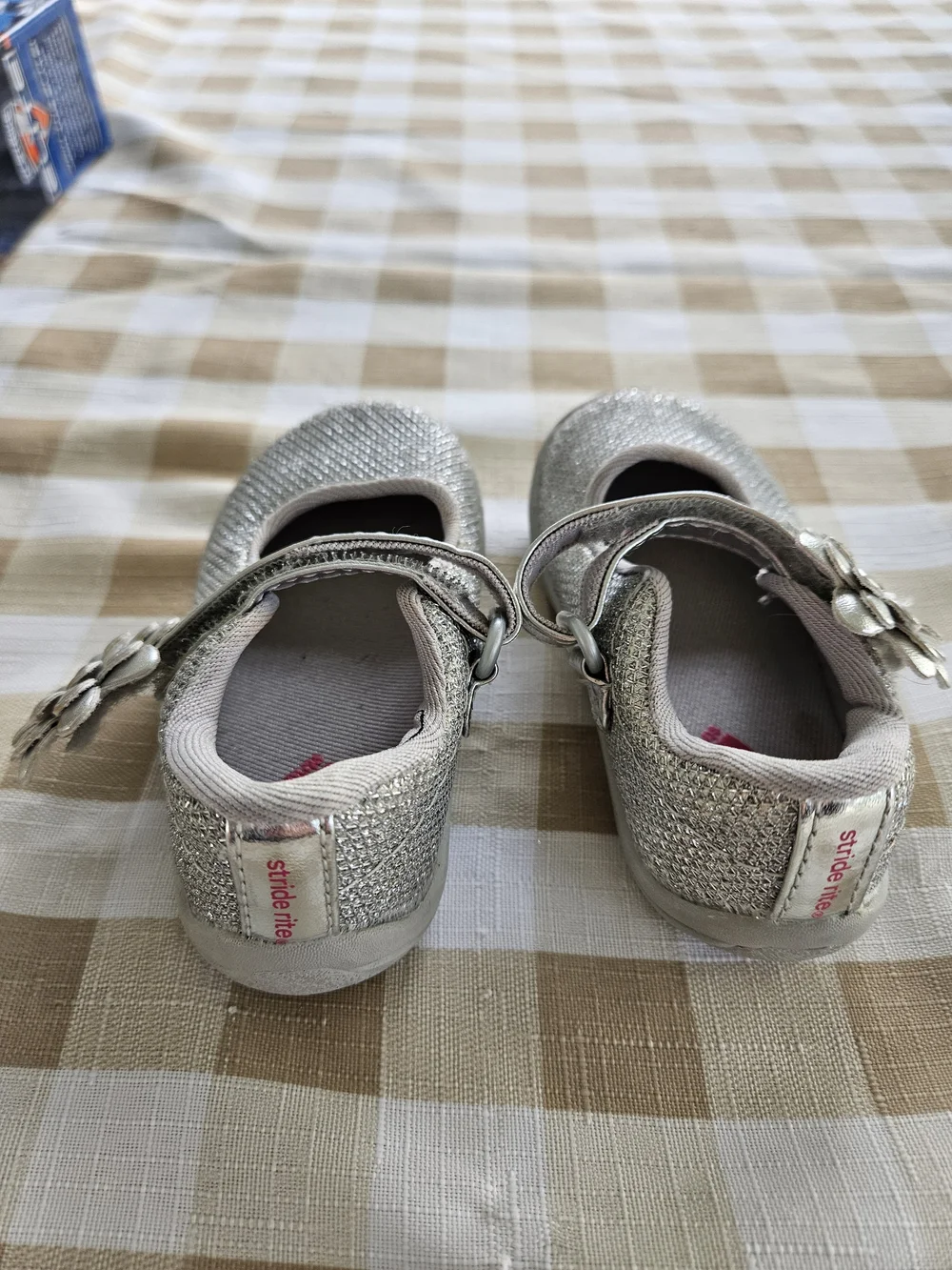 Girls Silver Sparkle Stride Rite Shoes with Flower Strap